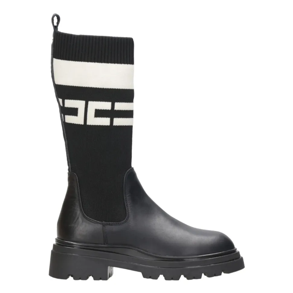 Schwarze Leder High Legging Stiefel