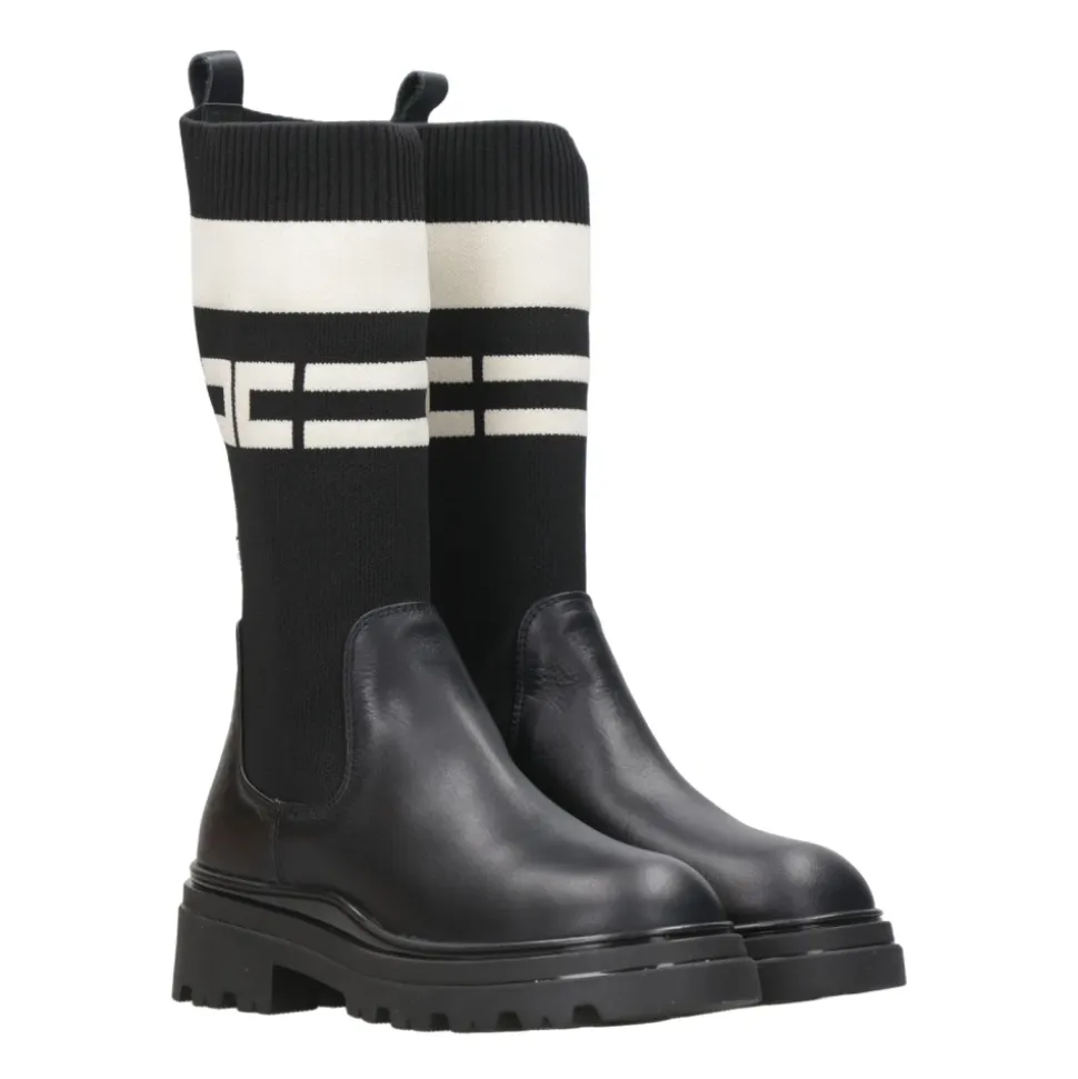 Schwarze Leder High Legging Stiefel