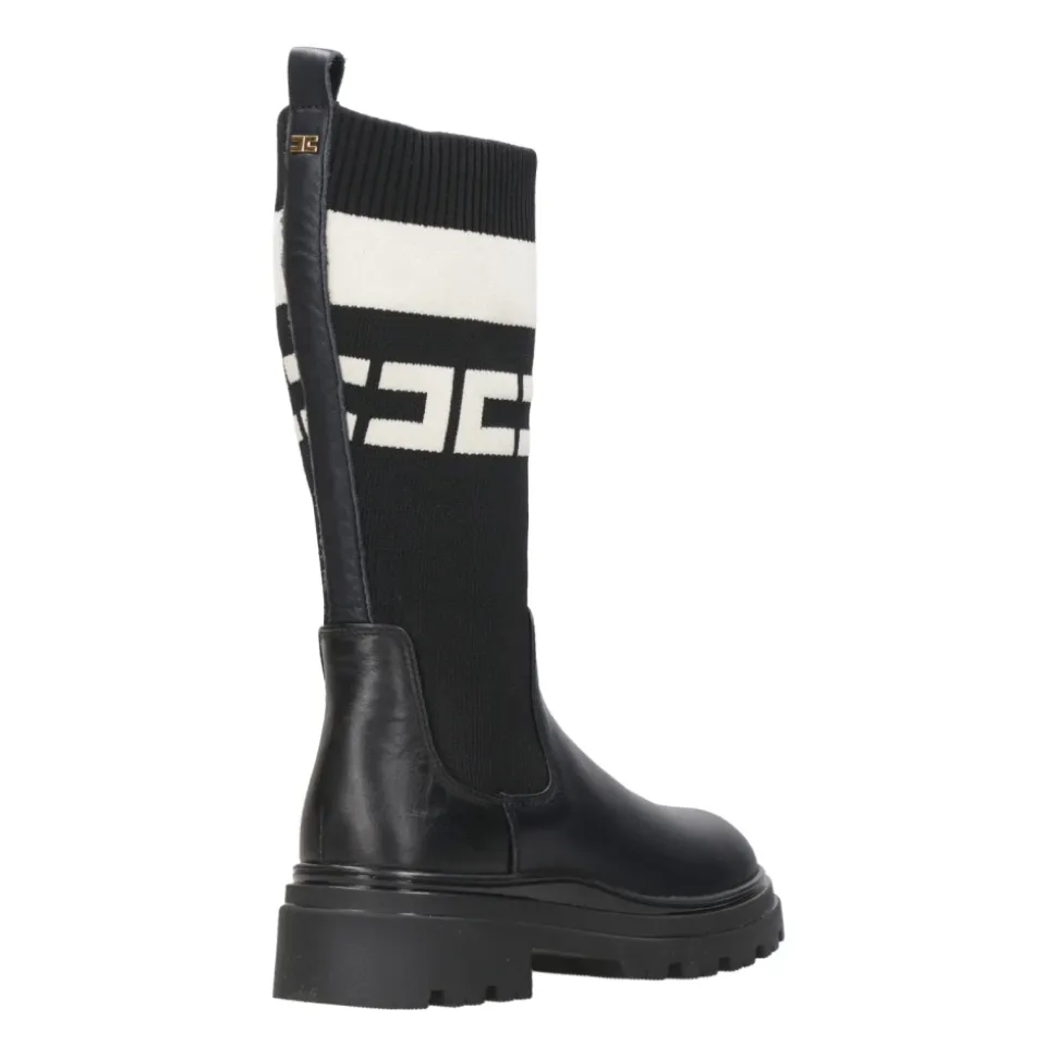 Schwarze Leder High Legging Stiefel