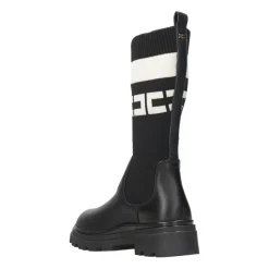 Schwarze Leder High Legging Stiefel