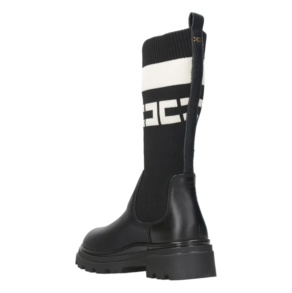 Schwarze Leder High Legging Stiefel