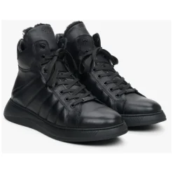 Schwarze Leder High-Top Sneakers