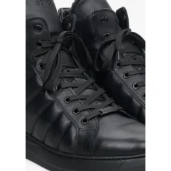 Schwarze Leder High-Top Sneakers