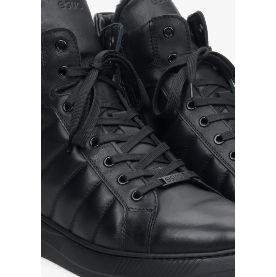 Schwarze Leder High-Top Sneakers
