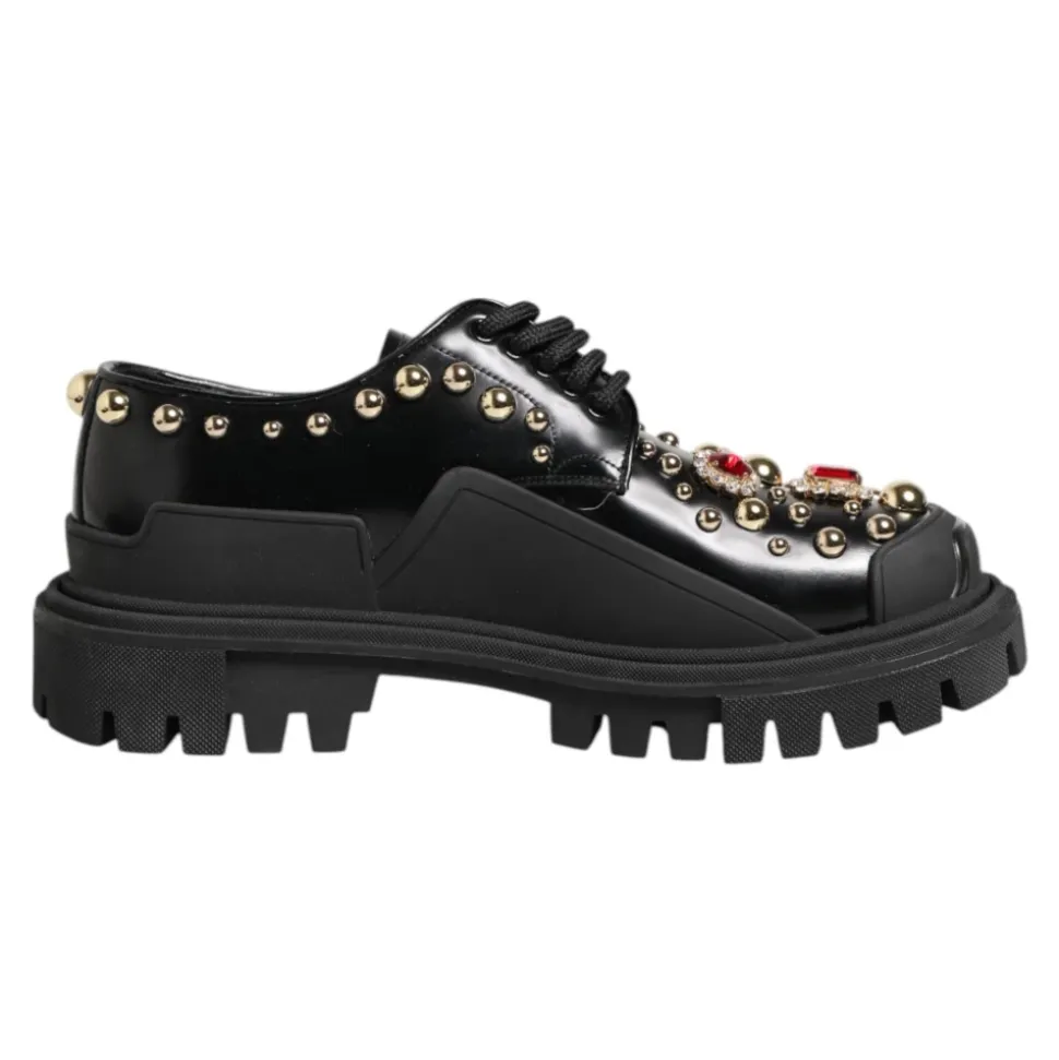 Schwarze Leder Juwelen Derby Schuhe