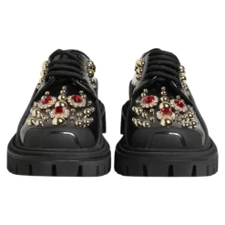 Schwarze Leder Juwelen Derby Schuhe