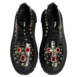 Schwarze Leder Juwelen Derby Schuhe
