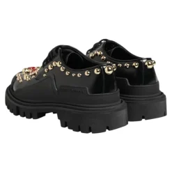 Schwarze Leder Juwelen Derby Schuhe