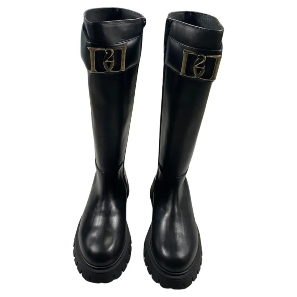 Schwarze Leder Kinderstiefel