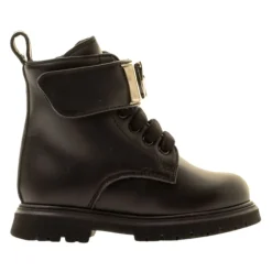 Schwarze Leder Kinderstiefel mit Metalllogo