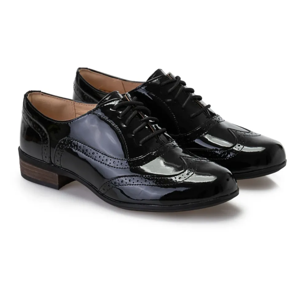 Schwarze Leder Schnürschuhe für Damen