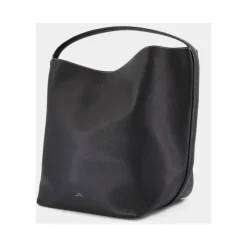 Schwarze Leder Shopper Tasche - Doppelter Tragekomfort