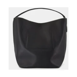 Schwarze Leder Shopper Tasche - Doppelter Tragekomfort