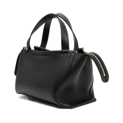Schwarze Leder Top-Handle-Tasche