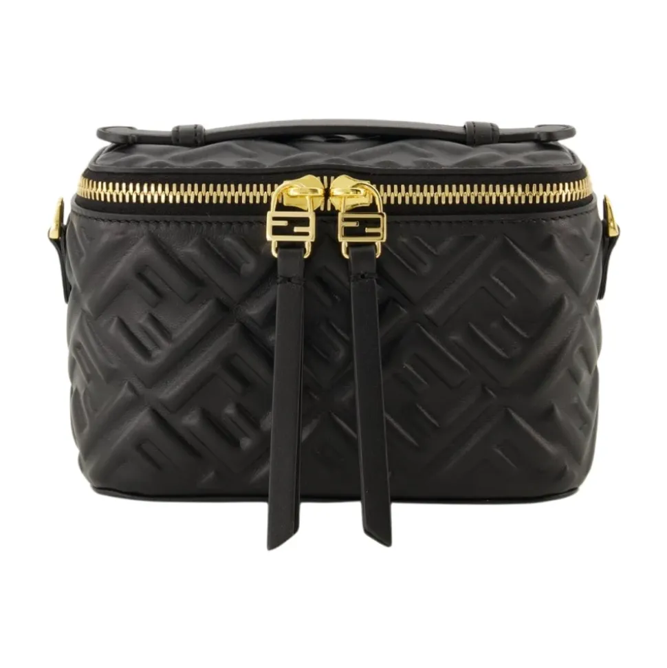 Schwarze Leder Vanity Tasche