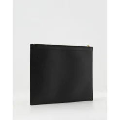 Schwarze Leder Zip Clutch
