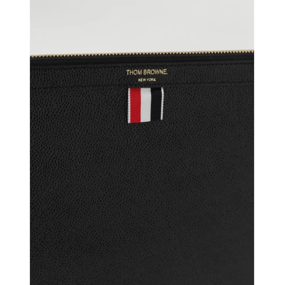 Schwarze Leder Zip Clutch