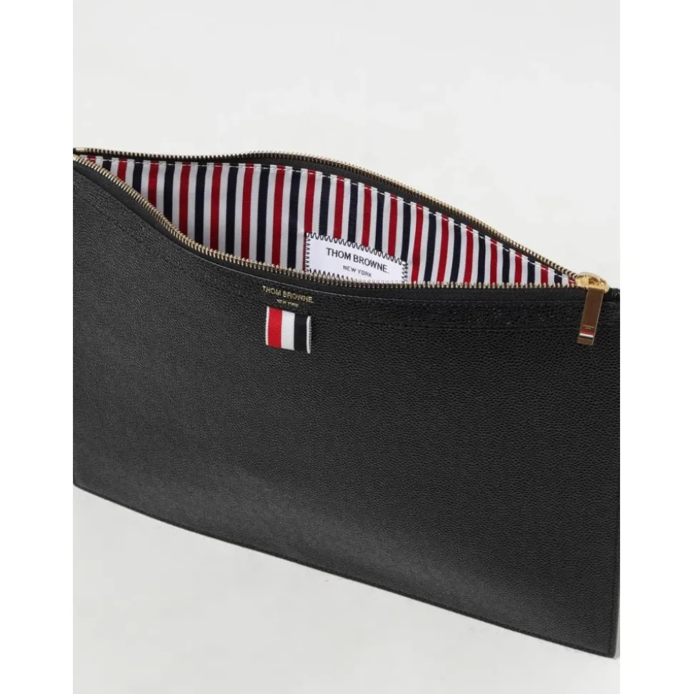 Schwarze Leder Zip Clutch