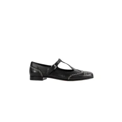 Schwarze Lederballerinas mit Nieten