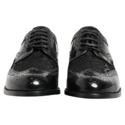Schwarze Lederblumen Spitzenkleidschuhe
