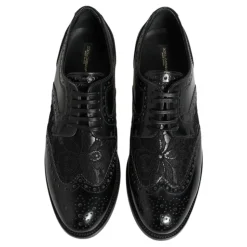 Schwarze Lederblumen Spitzenkleidschuhe