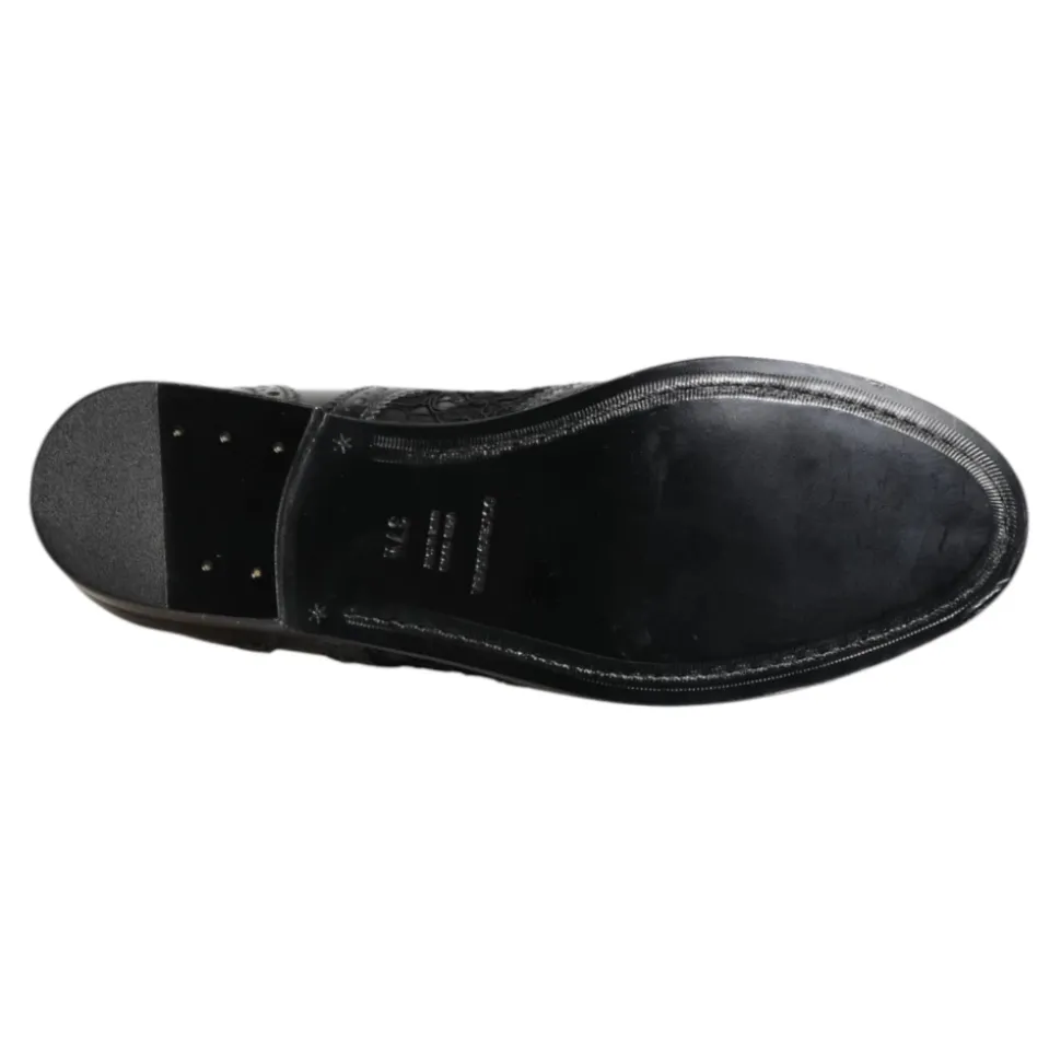 Schwarze Lederblumen Spitzenkleidschuhe