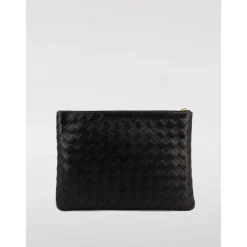 Schwarze Lederclutch
