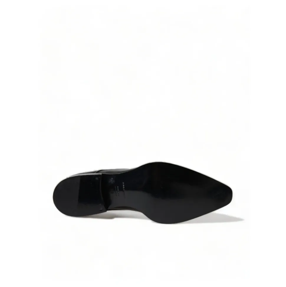 Schwarze Lederformale Flache Schuhe Schnürung