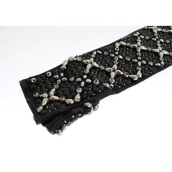 Schwarze Lederhandschuhe mit Kristallperlen
