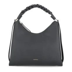 Schwarze Lederhandtasche mit geflochtenem Griff