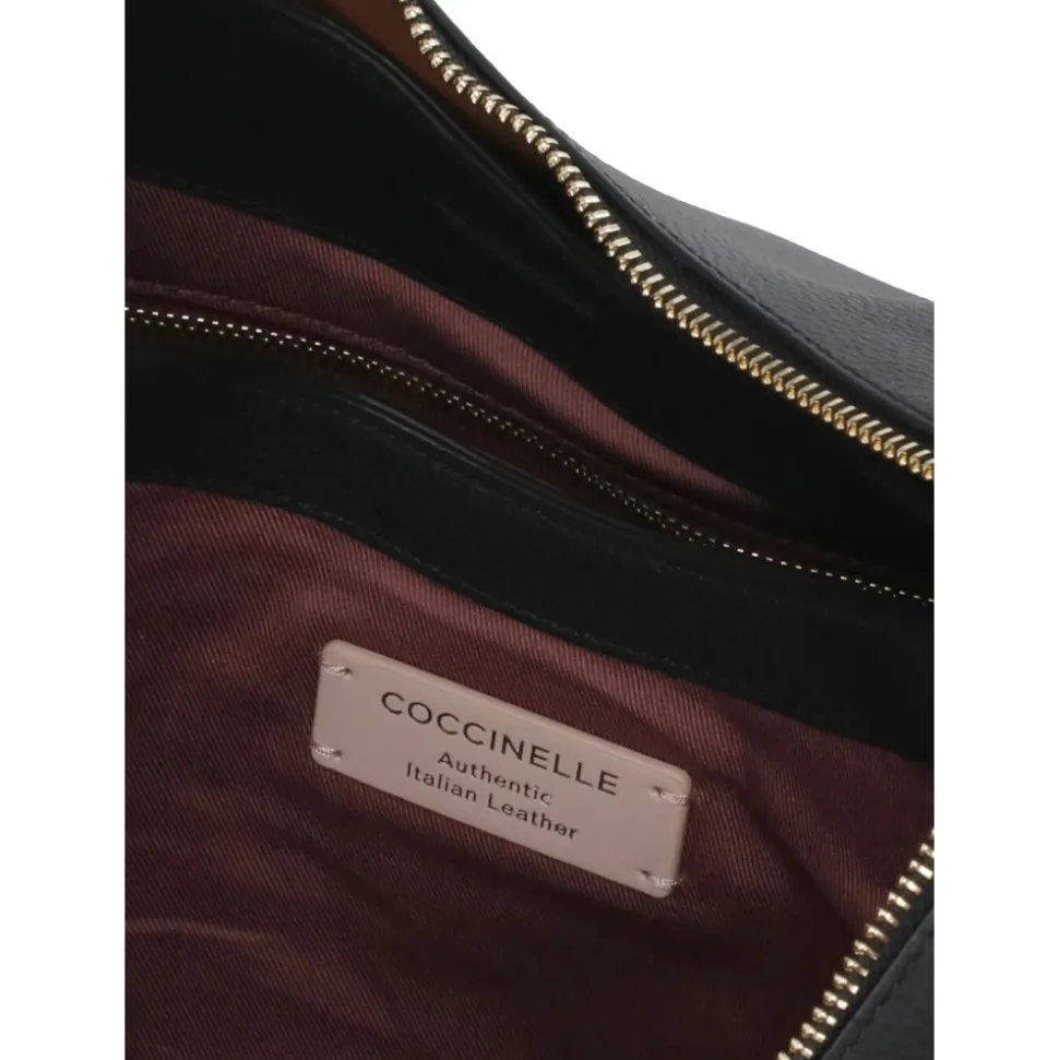 Schwarze Lederhandtasche mit geflochtenem Griff