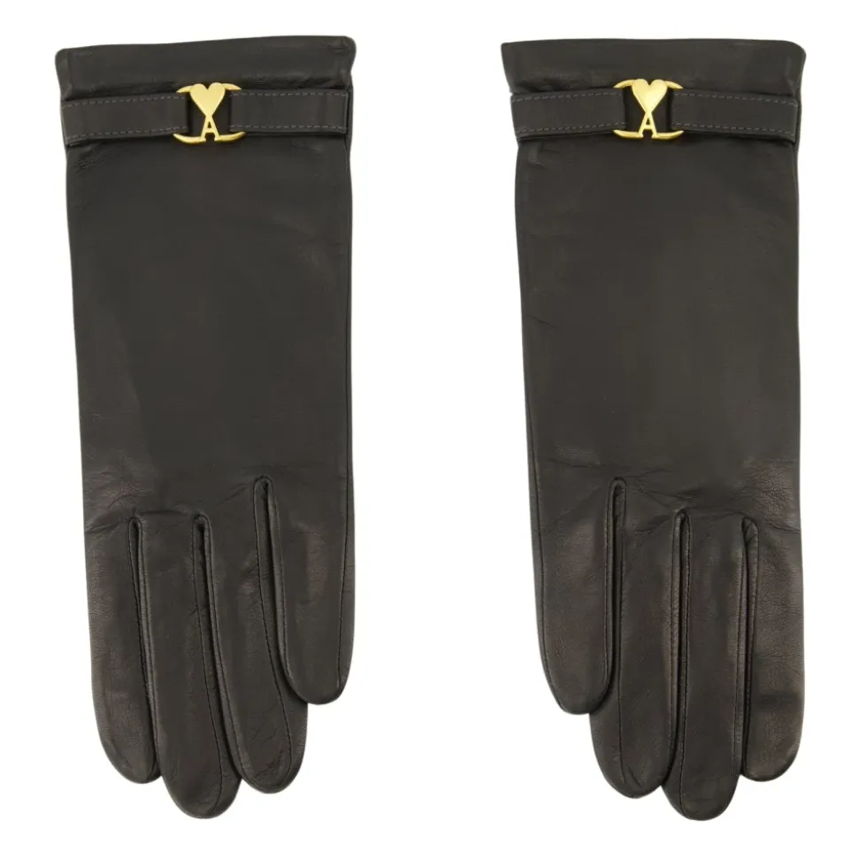 Schwarze Lederherzhandschuhe