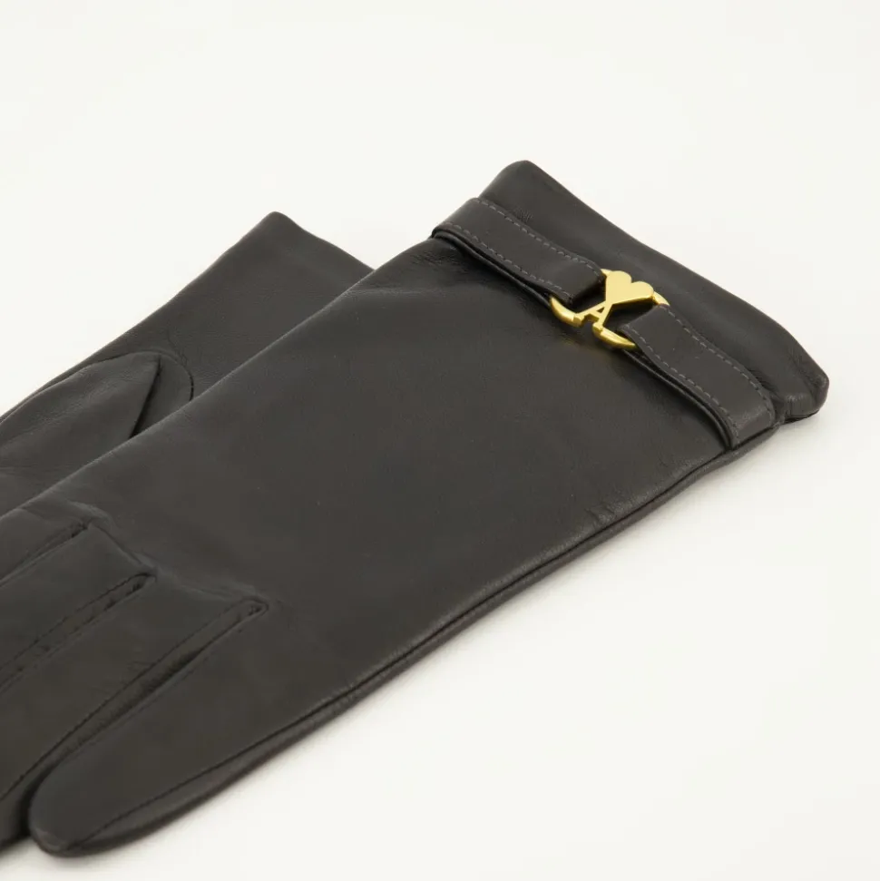 Schwarze Lederherzhandschuhe