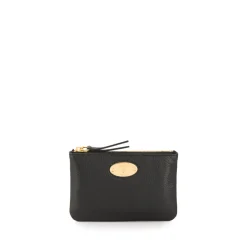 Schwarze Leder-Logo-Plakette Münztasche
