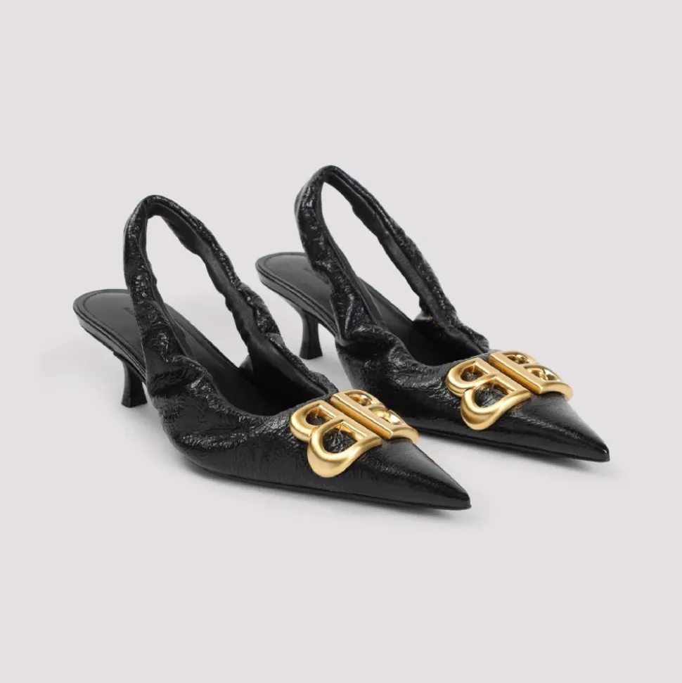 Schwarze Lederpumps für Frauen