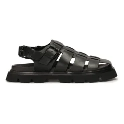 Schwarze Ledersandalen mit bedeckten Zehen