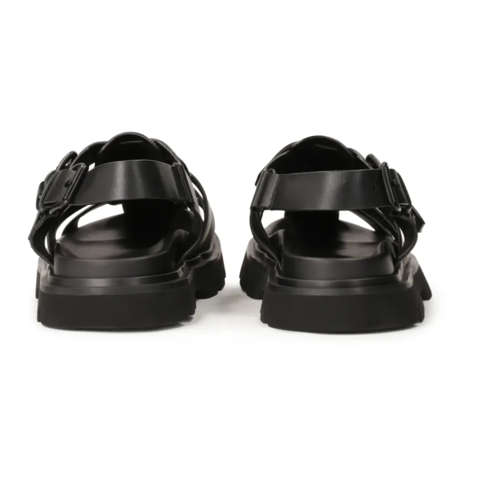 Schwarze Ledersandalen mit bedeckten Zehen