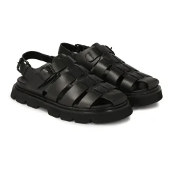 Schwarze Ledersandalen mit bedeckten Zehen