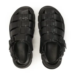Schwarze Ledersandalen mit bedeckten Zehen