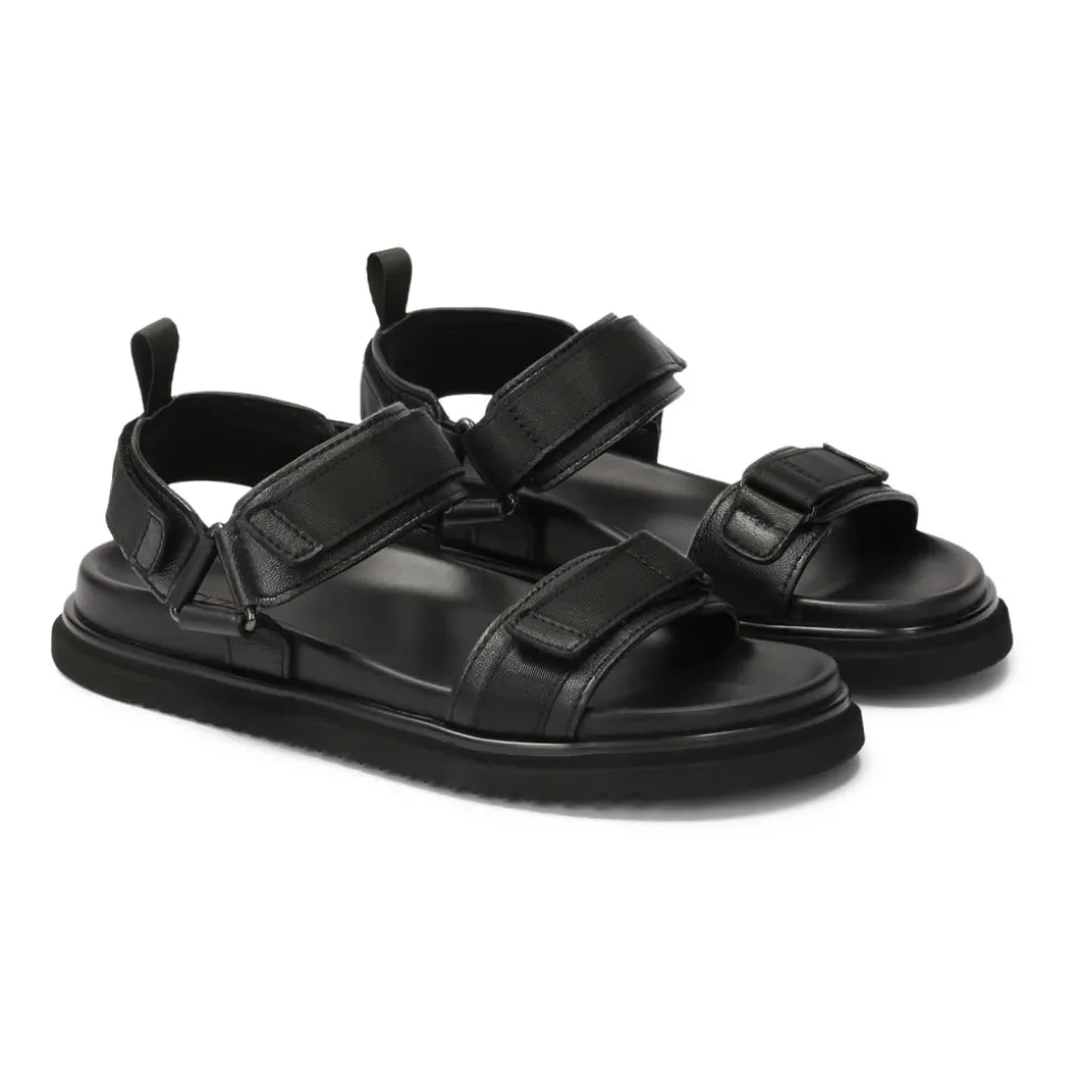Schwarze Ledersandalen mit Klettverschlüssen