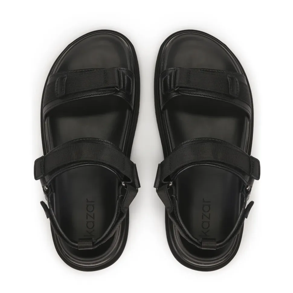 Schwarze Ledersandalen mit Klettverschlüssen