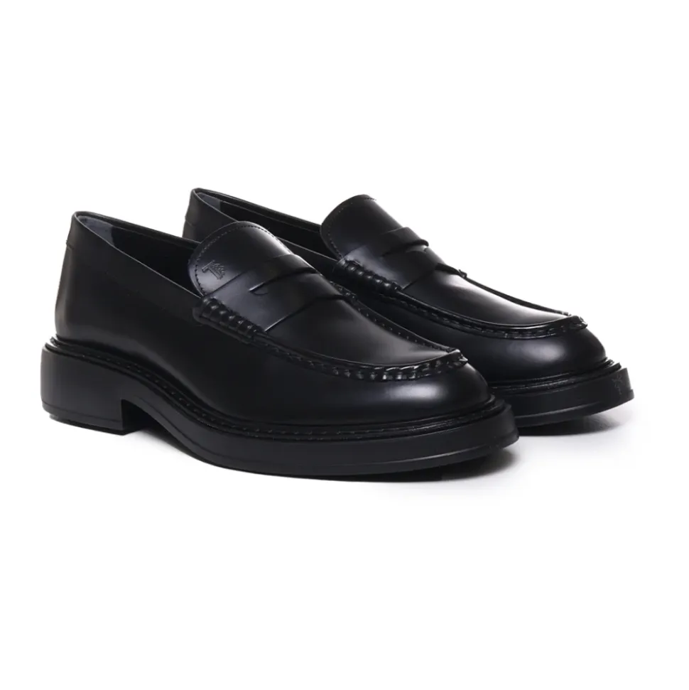 Schwarze Lederschuhe flach