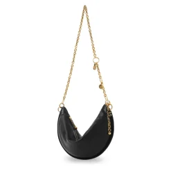 Schwarze Leder-Schultertasche mit Logo-Anhängern