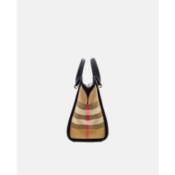 Schwarze Lederschultertasche mit House Check-Motiv