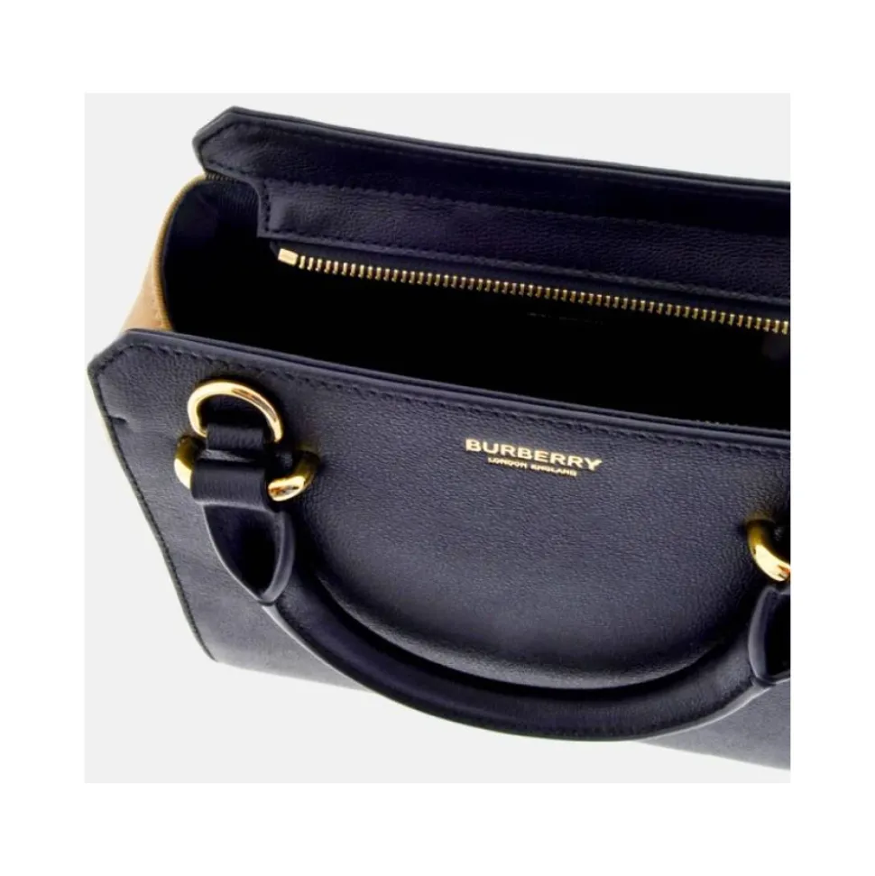Schwarze Lederschultertasche mit House Check-Motiv