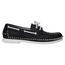 Schwarze Lederslipper mit Nieten