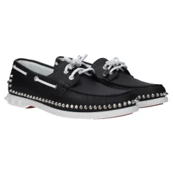 Schwarze Lederslipper mit Nieten