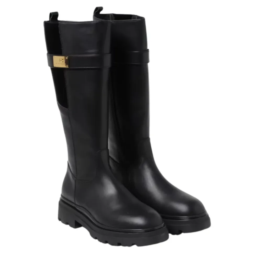Schwarze Leder-Slipper-Stiefel