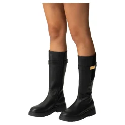Schwarze Leder-Slipper-Stiefel