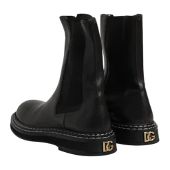 Schwarze Lederstiefel mit Logo